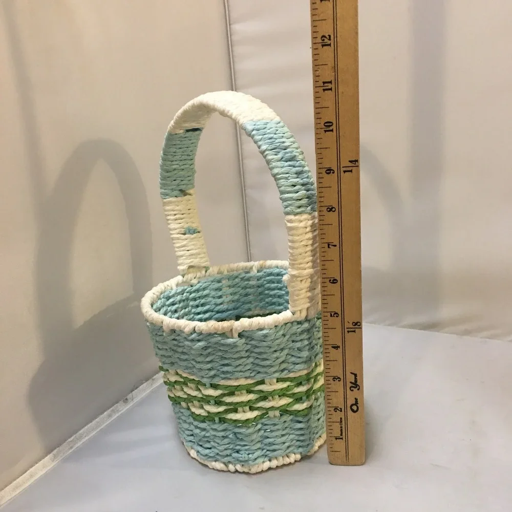 Woven Paper Rope Basket Kids OS Blue White Green Easter Spring Decor Storage